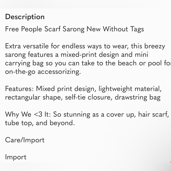 NWOT Free People Playa Mixed Print Scarf Sarong - Picture 4 of 6